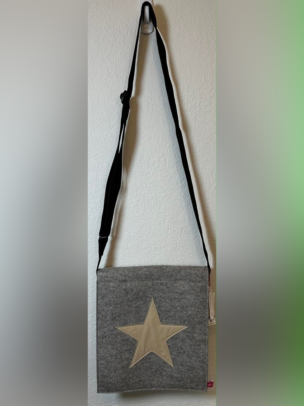 Gray Felt Crossbody Bag with Beige Star